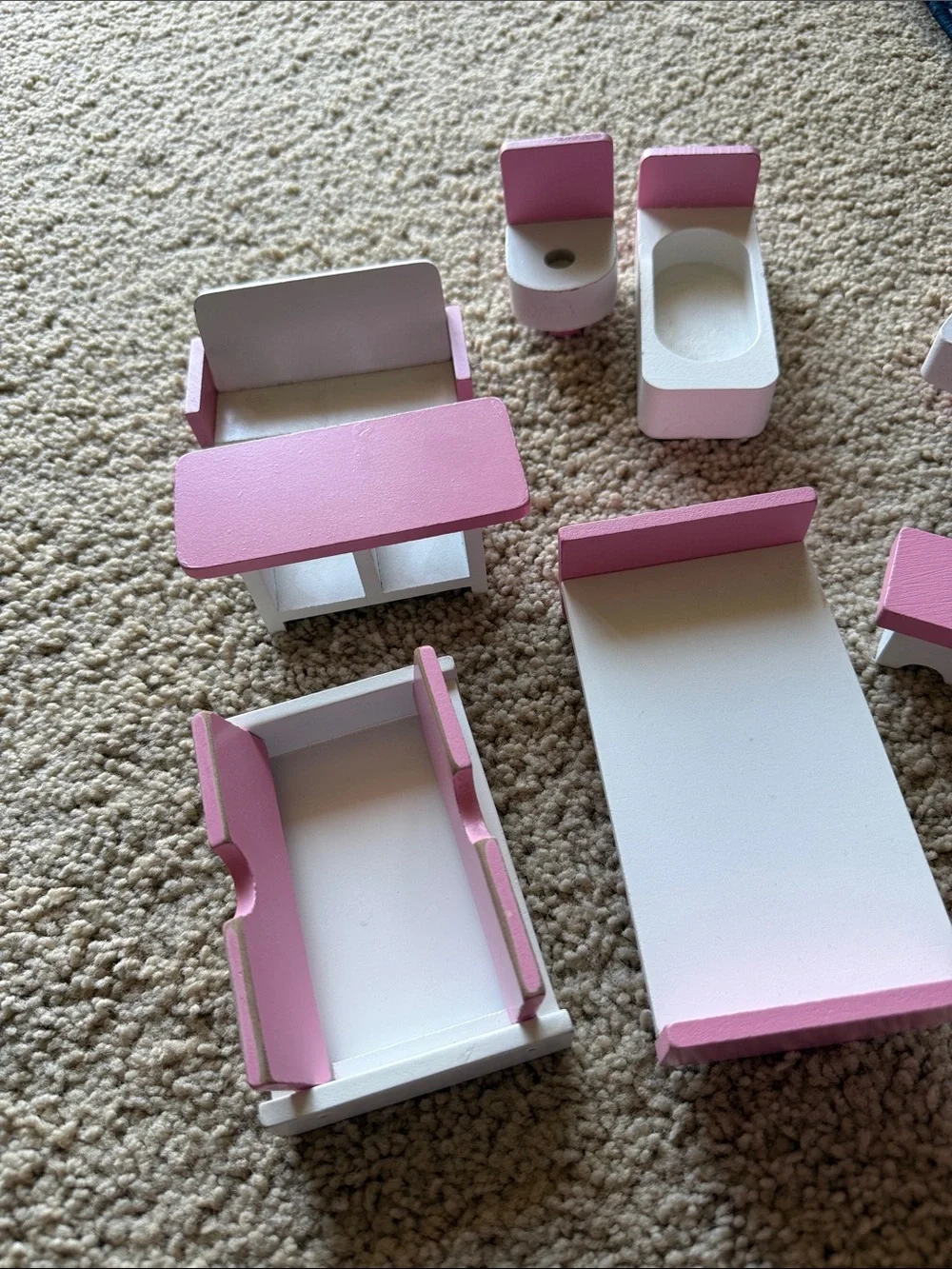 Pink and White Wooden Dollhouse Furniture Set - Missing Lamp